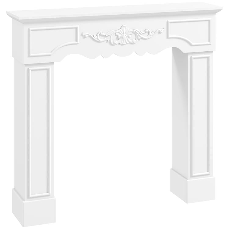 Baroque Fireplace Mantel, Freestanding Fireplace Surround with Leg for Electric Fireplaces, 43.3 inch W x 39.8 inch H, White