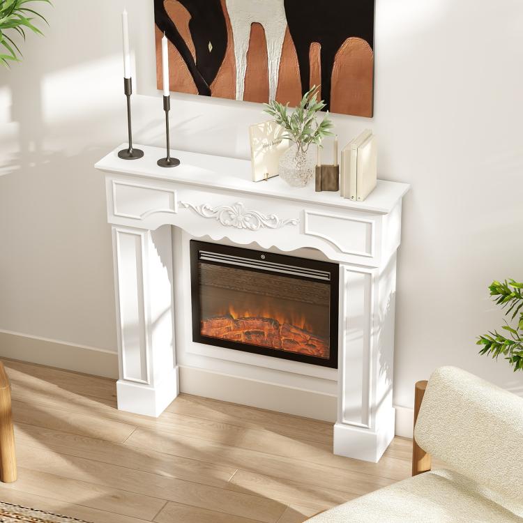 Baroque Fireplace Mantel, Freestanding Fireplace Surround with Leg for Electric Fireplaces, 43.3 inch W x 39.8 inch H, White