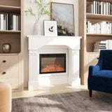 Baroque Fireplace Mantle, Freestanding Fireplace Surround for Electric Fireplaces, 43.3 inch W x 42.8 inch H, White