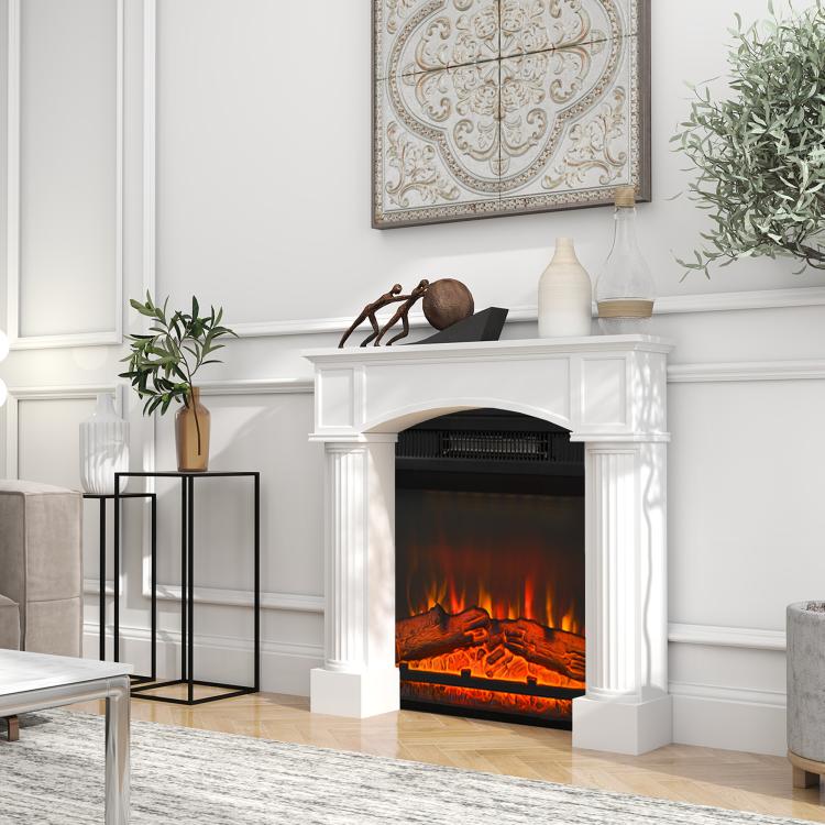 Modern Fireplace Mantel, Freestanding Fireplace Surround for Electric Fireplaces, 43.3 inch W x 39.8 inch H, White