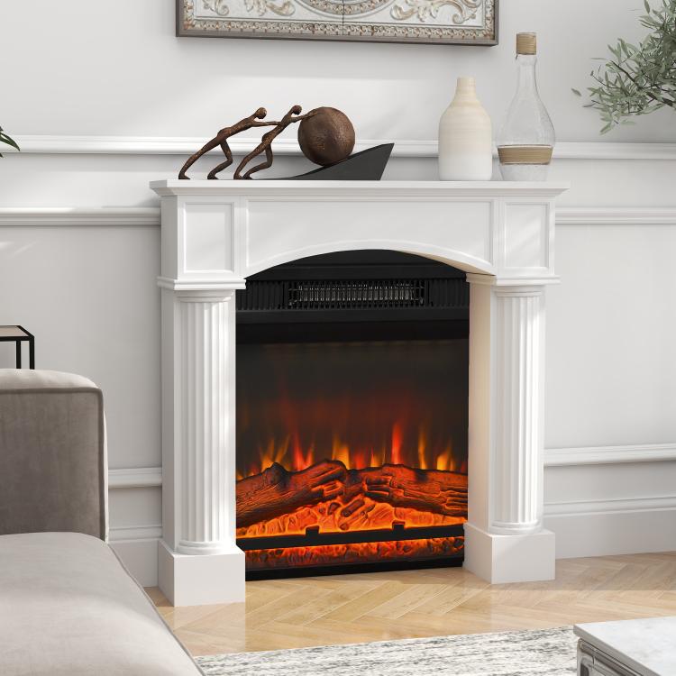 Modern Fireplace Mantel, Freestanding Fireplace Surround for Electric Fireplaces, 43.3 inch W x 39.8 inch H, White