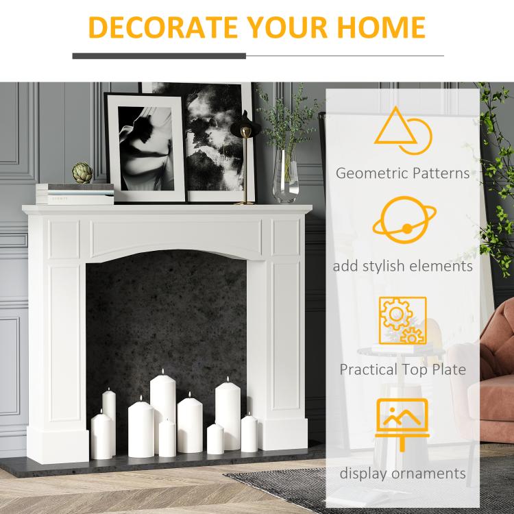 Modern Fireplace Mantel, Surround Mantels for Fireplace with Decorative Pattern Interior Width 29 inch White