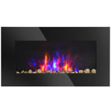 28.5 inch 1450W Electric Wall-Mounted Fireplace with Flame Effect, 7 Color Background Light, Black