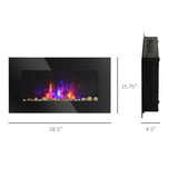 28.5 inch 1450W Electric Wall-Mounted Fireplace with Flame Effect, 7 Color Background Light, Black
