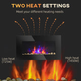 28.5 inch 1450W Electric Wall-Mounted Fireplace with Flame Effect, 7 Color Background Light, Black