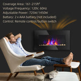 28.5 inch 1450W Electric Wall-Mounted Fireplace with Flame Effect, 7 Color Background Light, Black