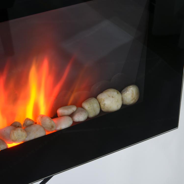 28.5 inch 1450W Electric Wall-Mounted Fireplace with Flame Effect, 7 Color Background Light, Black