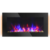 36 inch 1450W Electric Wall-Mounted Fireplace with Flame Effect, 7 Color Background Light and Side Light, Black