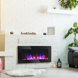 36 inch 1450W Electric Wall-Mounted Fireplace with Flame Effect, 7 Color Background Light and Side Light, Black