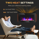 36 inch 1450W Electric Wall-Mounted Fireplace with Flame Effect, 7 Color Background Light and Side Light, Black