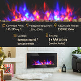 36 inch 1450W Electric Wall-Mounted Fireplace with Flame Effect, 7 Color Background Light and Side Light, Black