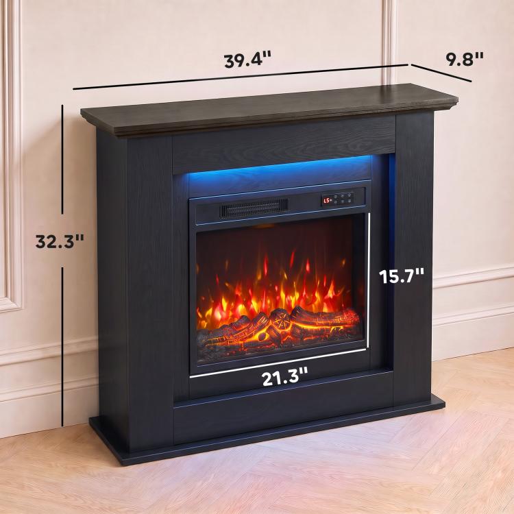 40 inch Electric Fireplace with Mantel, LED Strip, Fireplace TV Stand for 55 inch TVs, Adjustable Flame, Black