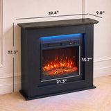 40 inch Electric Fireplace with Mantel, LED Strip, Fireplace TV Stand for 55 inch TVs, Adjustable Flame, Black