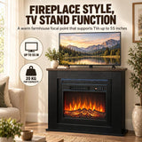 40 inch Electric Fireplace with Mantel, LED Strip, Fireplace TV Stand for 55 inch TVs, Adjustable Flame, Black