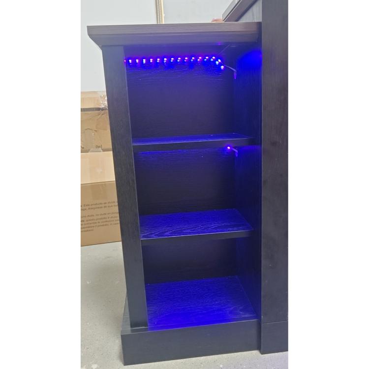 55 inch Fireplace TV Stand for TVs up to 65 inch, Entertainment Center TV Console, RGB LED Strips, 6 Shelves, Black Wood Grain