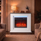 40 inch Electric Fireplace with Mantel, LED Strip, Fireplace TV Stand for 55 inch TVs, Adjustable Flame, White