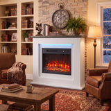 40 inch Electric Fireplace with Mantel, LED Strip, Fireplace TV Stand for 55 inch TVs, Adjustable Flame, White