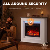 40 inch Electric Fireplace with Mantel, LED Strip, Fireplace TV Stand for 55 inch TVs, Adjustable Flame, White