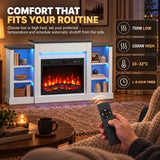55 inch Fireplace TV Stand for TVs up to 65 inch, Entertainment Center TV Console, RGB LED Strips, 6 Shelves, White Wood Grain