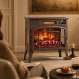 3-Sided Glass WiFi Electric Fire Heater, Smart Electric Fireplace Stove, Brown