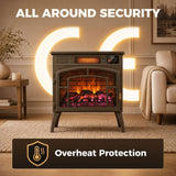 3-Sided Glass WiFi Electric Fire Heater, Smart Electric Fireplace Stove, Brown
