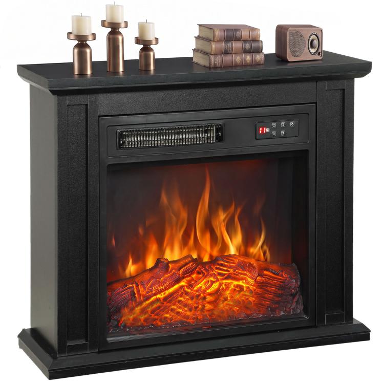 26 inch Electric Fireplace with Mantel, 1400W Freestanding Fireplace TV Stand with Adjustable Flame, Timer, Remote, Black