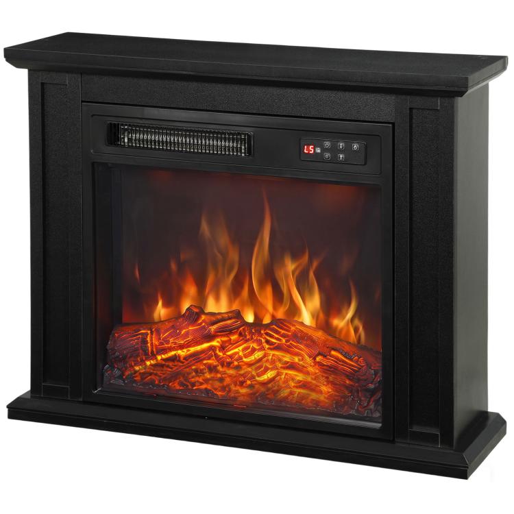 26 inch Electric Fireplace with Mantel, 1400W Freestanding Fireplace TV Stand with Adjustable Flame, Timer, Remote, Black