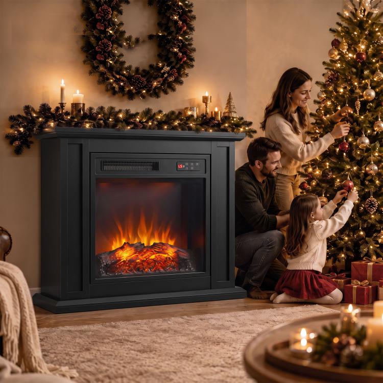 26 inch Electric Fireplace with Mantel, 1400W Freestanding Fireplace TV Stand with Adjustable Flame, Timer, Remote, Black