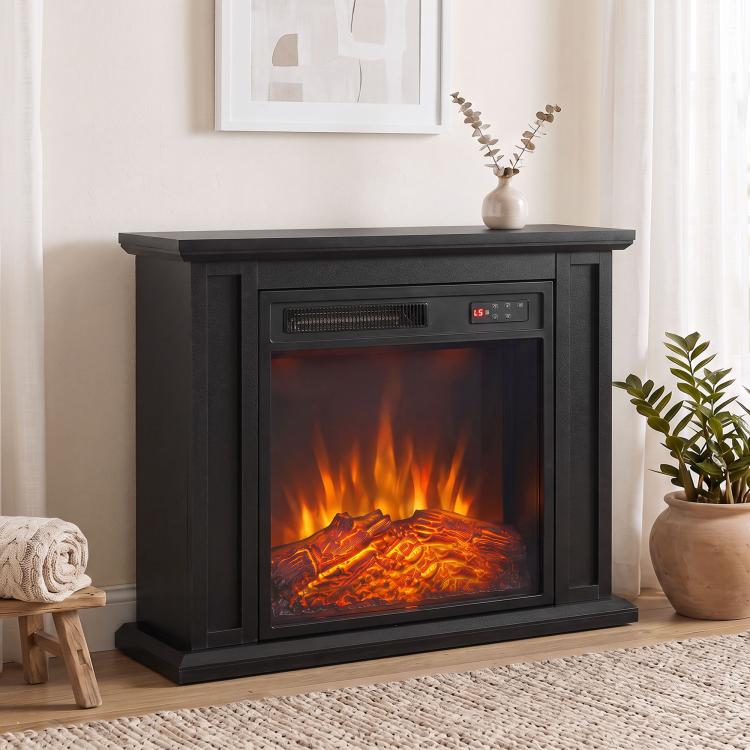 26 inch Electric Fireplace with Mantel, 1400W Freestanding Fireplace TV Stand with Adjustable Flame, Timer, Remote, Black