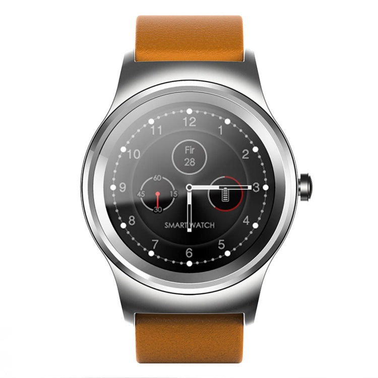 SMA-Round Smart Watch – 1.28" Color Touch Screen, Waterproof, Leather Strap