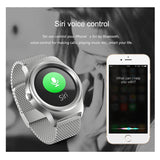 SMA-Round Smart Watch – 1.28" Color Touch Screen, Waterproof, Leather Strap