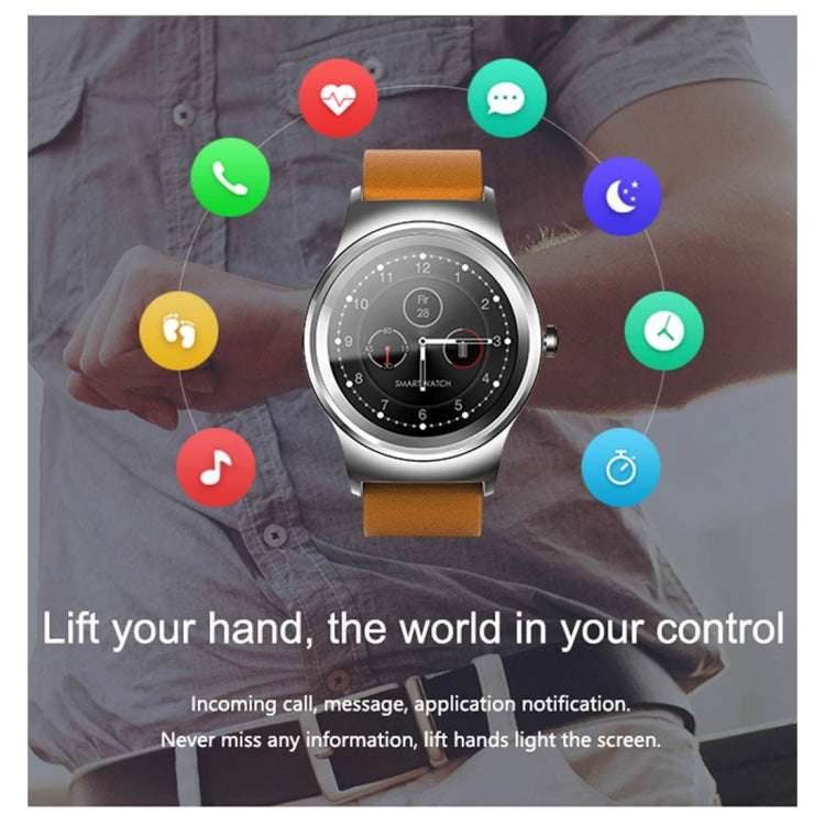 SMA-Round Smart Watch – 1.28" Color Touch Screen, Waterproof, Leather Strap