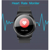 SMA-Round Smart Watch – 1.28" Color Touch Screen, Waterproof, Leather Strap