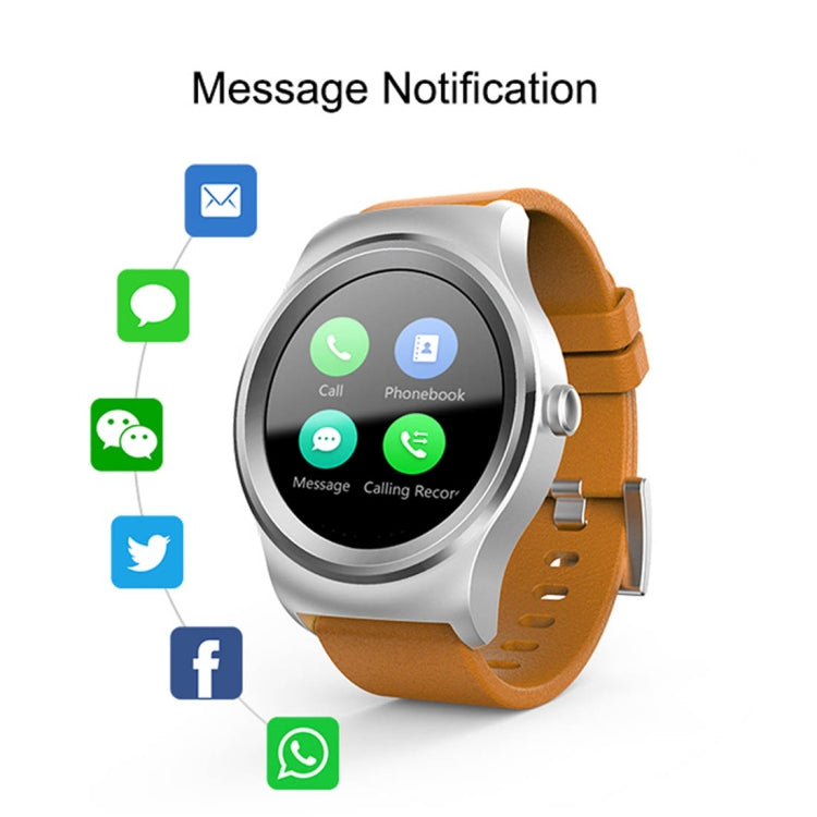 SMA-Round Smart Watch – 1.28" Color Touch Screen, Waterproof, Leather Strap