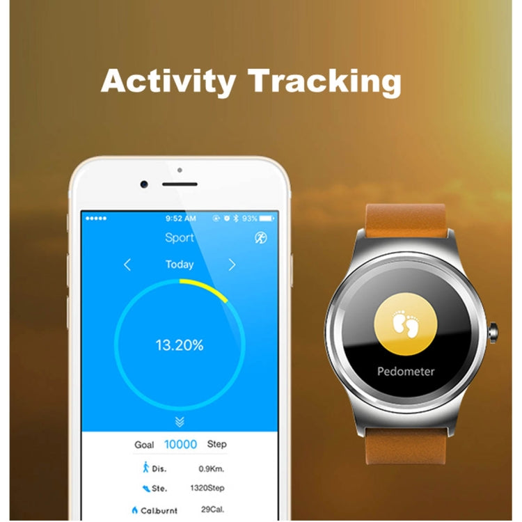 SMA-Round Smart Watch – 1.28" Color Touch Screen, Waterproof, Leather Strap