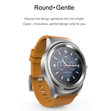 SMA-Round Smart Watch – 1.28" Color Touch Screen, Waterproof, Leather Strap