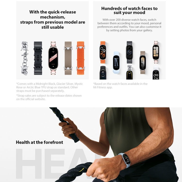 Original Xiaomi Smart Band 9 Global 1.62 inch AMOLED Screen 5ATM Waterproof Smart Watch, Support Blood Oxygen / Heart Rate Monitor, Smart Band 9 Global Black, Smart Band 9 Global Silver