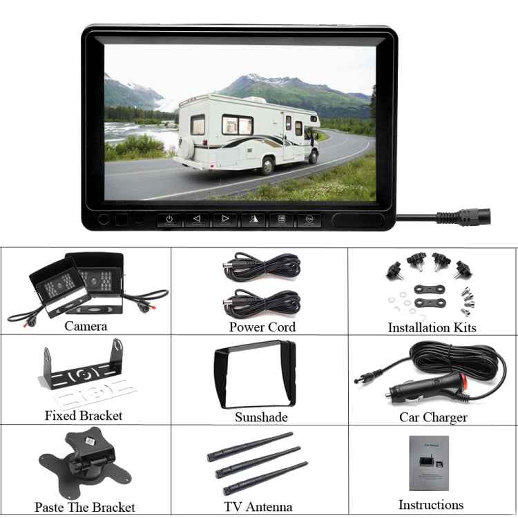 K0232 7 inch 140 Degrees Wide Angle HD Car Rear View Backup Dual Cameras Rearview Monitor Split Screen, K0232