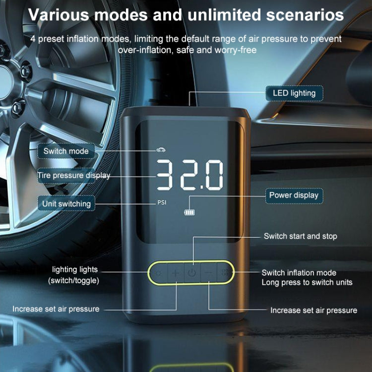 Bomba de aire portátil para neumáticos de coche ATJ-8466 con pantalla digital - Bomba de aire eléctrica inalámbrica