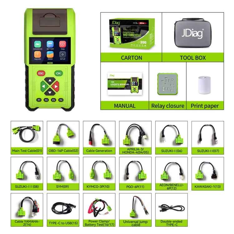 JDiag M200 8V-30V OBD Motorcycles Diagnostic Instrument with Data Printing, Standard Version, M200 Standard Version