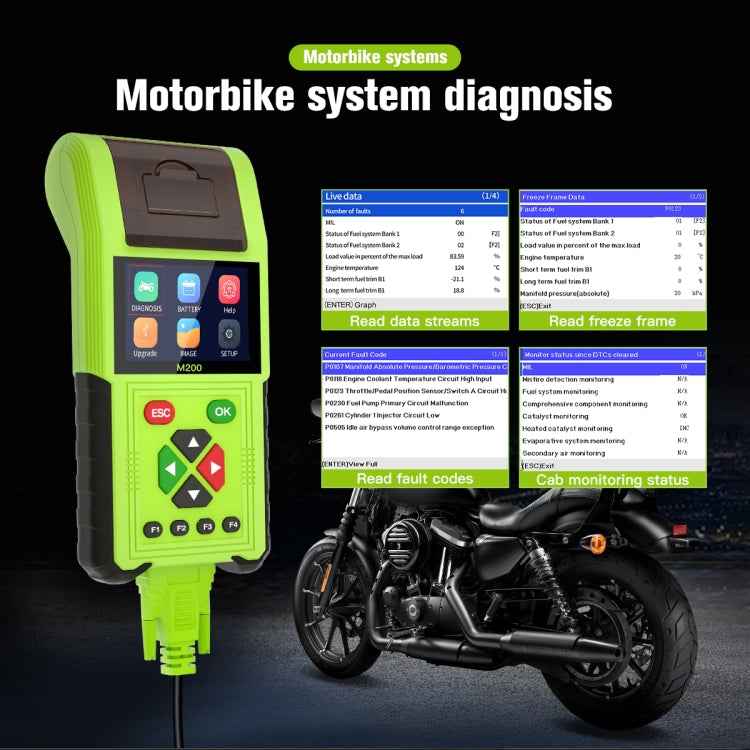 JDiag M200 8V-30V OBD Motorcycles Diagnostic Instrument with Data Printing, Standard Version, M200 Standard Version