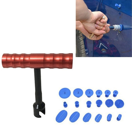 19 in 1 Auto Repair Body Tool Kit Paintless Dent Repair Hail Removal Small Red T Bar Slide Hammer Dent Repair Tool Kit - LYDARZ