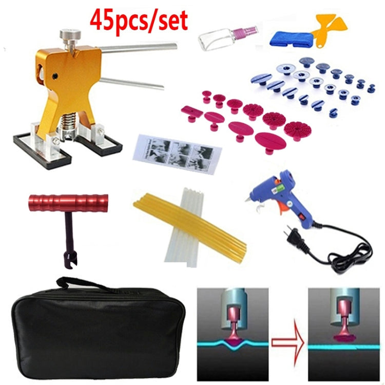 Kit de herramientas 45 en 1 para reparación de abolladuras de automóviles: extractor de abolladuras PDR de metal y lengüeta extractora de pegamento para eliminar daños por granizo.
