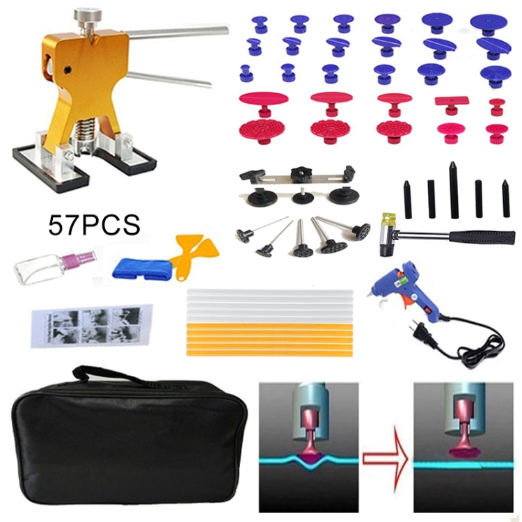 Kit de herramientas 57 en 1 para reparación de abolladuras de automóviles: extractor de pegamento PDR de metal para eliminar abolladuras y granizo.