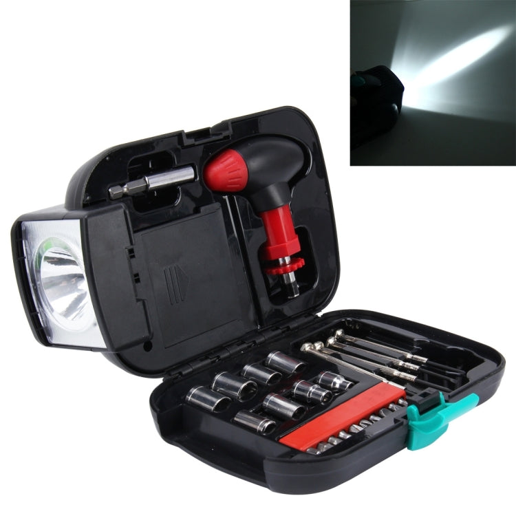 Juego de 24 herramientas con linterna portátil: kit esencial para el hogar, el automóvil y emergencias con linterna.