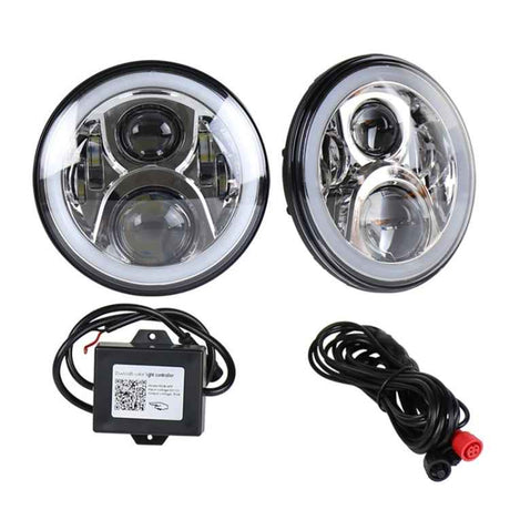 2 PCS 7 inch DC12V 6000K-6500K 50W Car LED Headlight Cree Lamp Beads for Jeep Wrangler / Harley, Support APP + Bluetooth Control, DC12V 6000K-6500K 50W
