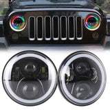 2 PCS 7 inch DC12V 6000K-6500K 50W Car LED Headlight Cree Lamp Beads for Jeep Wrangler / Harley, Support APP + Bluetooth Control, DC12V 6000K-6500K
