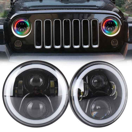 2 PCS 7 inch DC12V 6000K-6500K 50W Car LED Headlight Cree Lamp Beads for Jeep Wrangler / Harley, Support APP + Bluetooth Control, DC12V 6000K-6500K