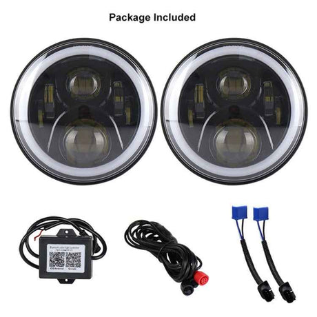 2 PCS 7 inch DC12V 6000K-6500K 50W Car LED Headlight Cree Lamp Beads for Jeep Wrangler / Harley, Support APP + Bluetooth Control, DC12V 6000K-6500K