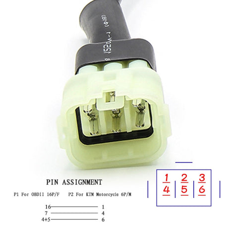 Motorcycle OBD 16PIN Female to 6PIN Connector Cable for KTM, 16PIN to 6PIN, 16PIN Female to 6PIN - LYDARZ